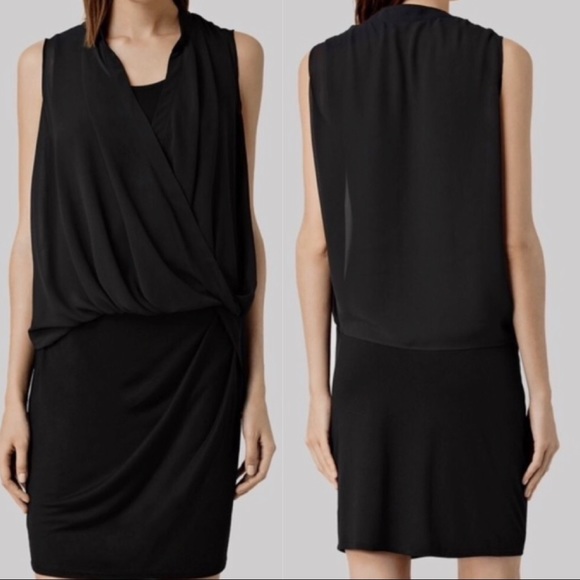 All Saints Faux Wrap Layered Sleeveless Dress Gray - Picture 8 of 8